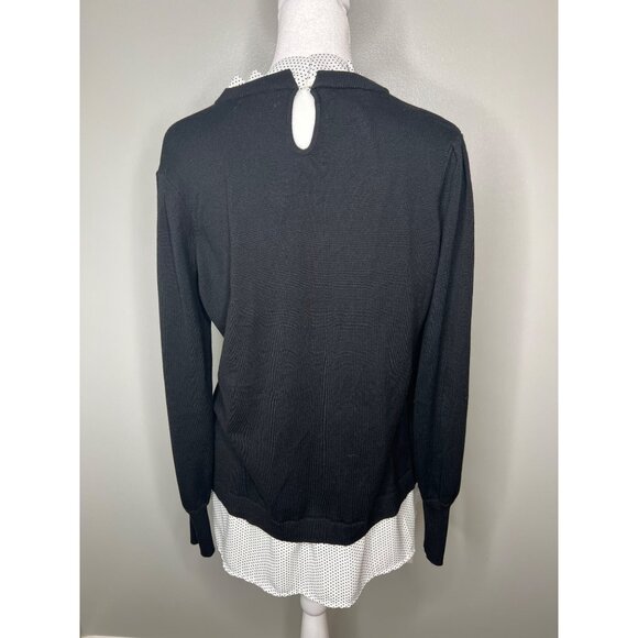 Adrianna Papell Twofer Ruffle Neck Black & Ivory Polka Dot Layered Sweater M - Picture 8 of 15